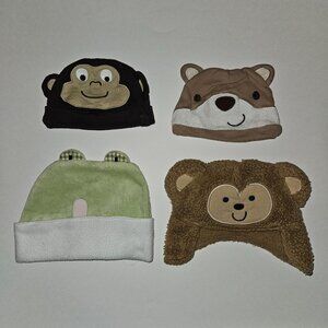 4 Baby Hat Lot Brown Bears Monkey Green Frog 2 Cotton 2 Fleece Carter's Taggies